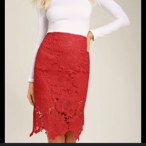 NWT Red lace midi skirt size 4 h&m